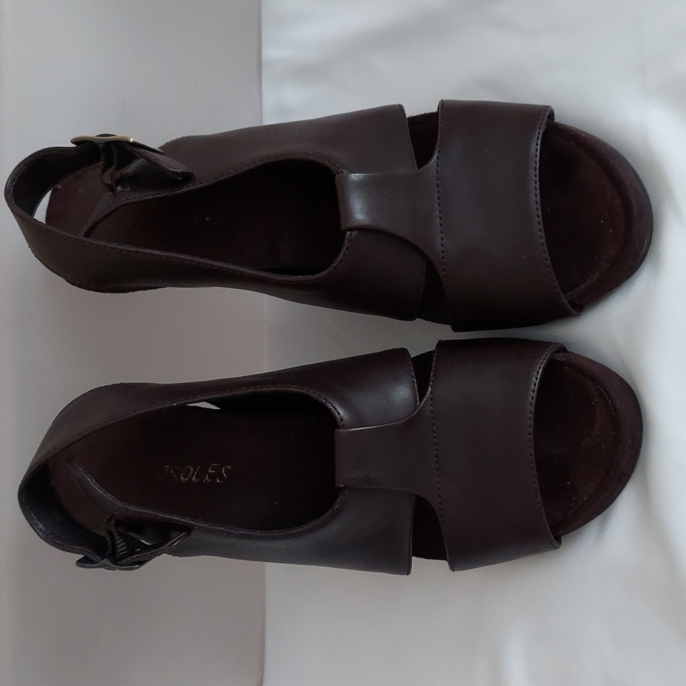 Aerosoles Wedge Platform Sling-back Sandal Size 7.5 (Dk Brn)